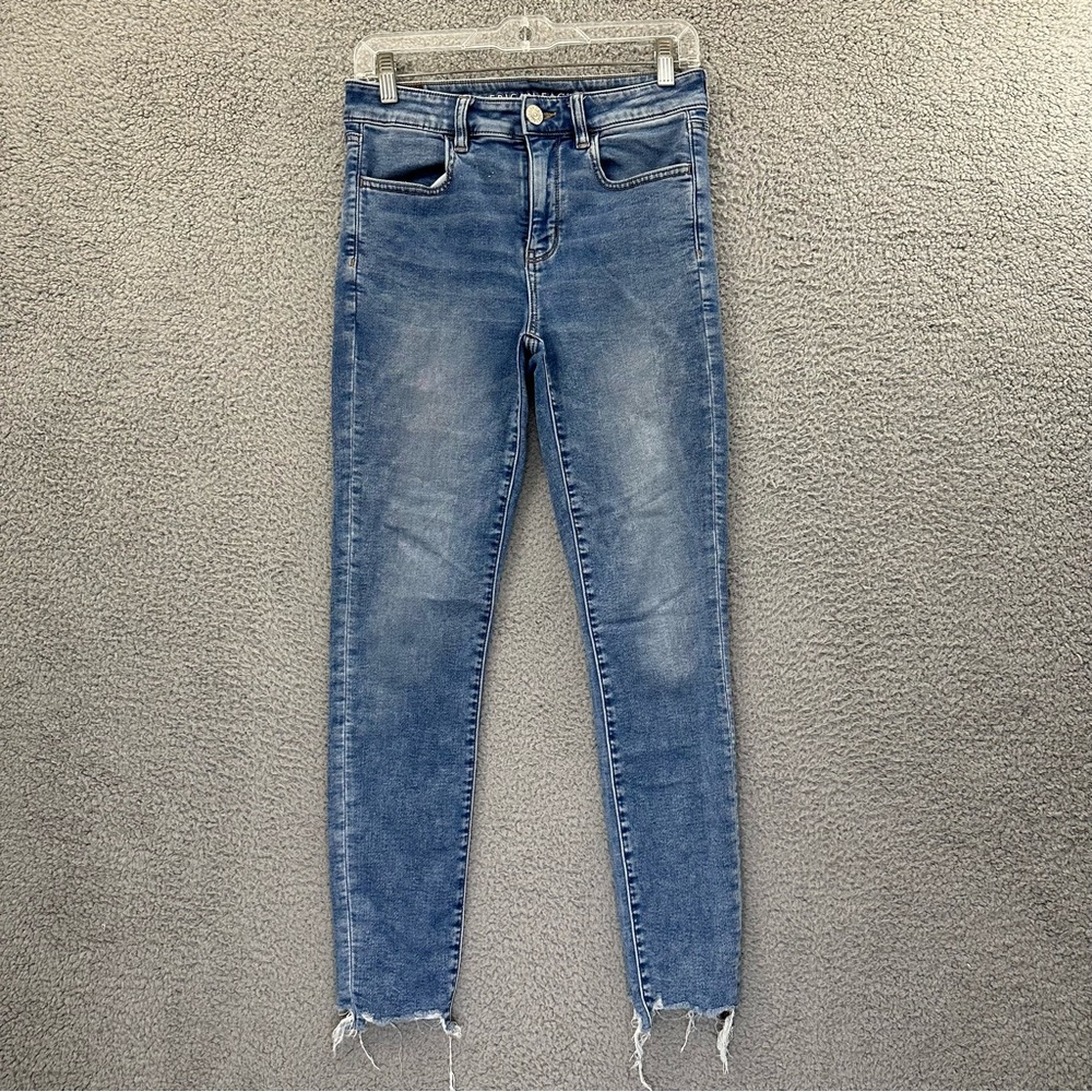 American Eagle Hi Rise Jegging Jeans Medium Wash Raw Hem Womem's 8 x 27